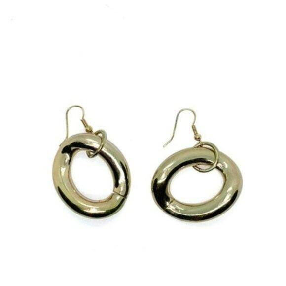 Gold-Tone Round Circle Dangle Earrings - Picture 2 of 3